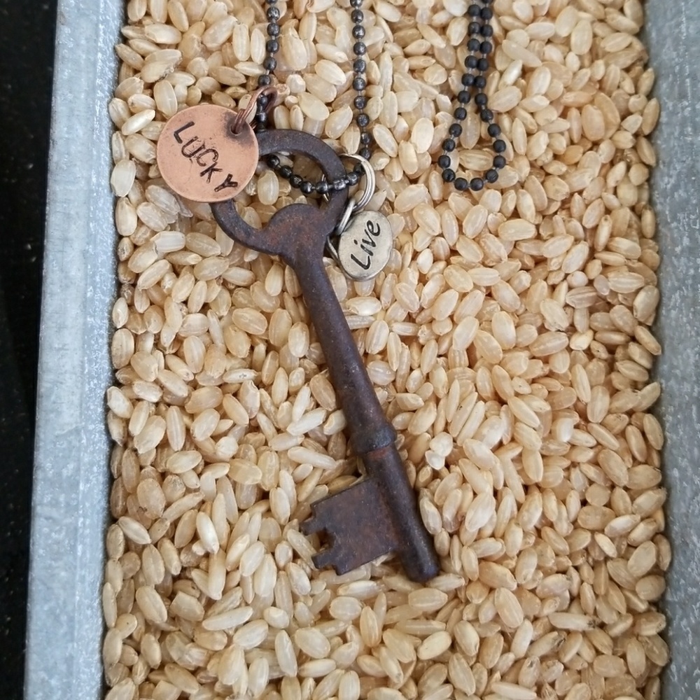 💗 HANDMADE Long Boho Necklace with Key & Charms